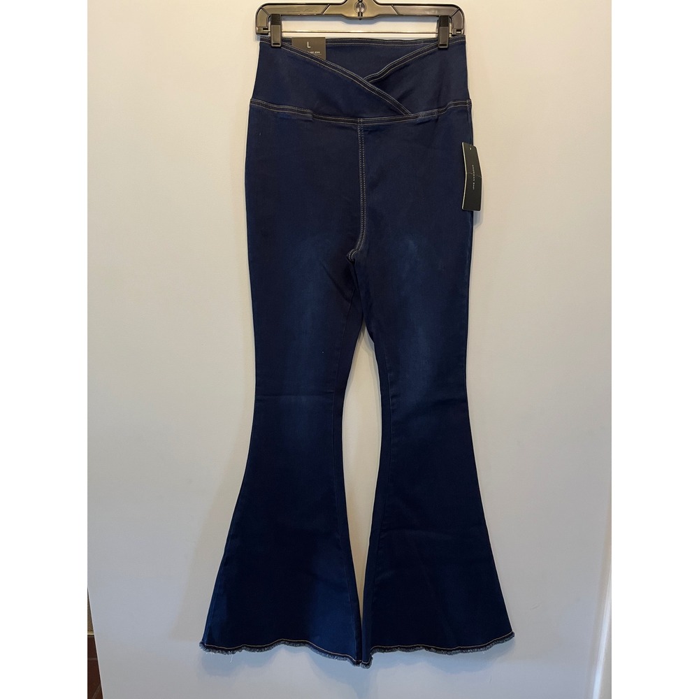 American Bazi Dark Wash High Waisted Crossover Flare Jeans Bell Bottoms Large